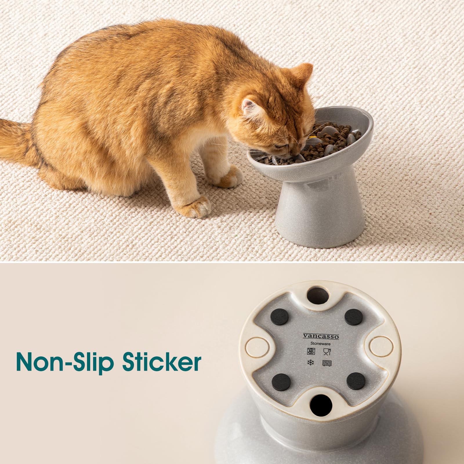 Vancasso ceramic slow-feeder bowl with smooth glaze resists stains and cleans quickly
