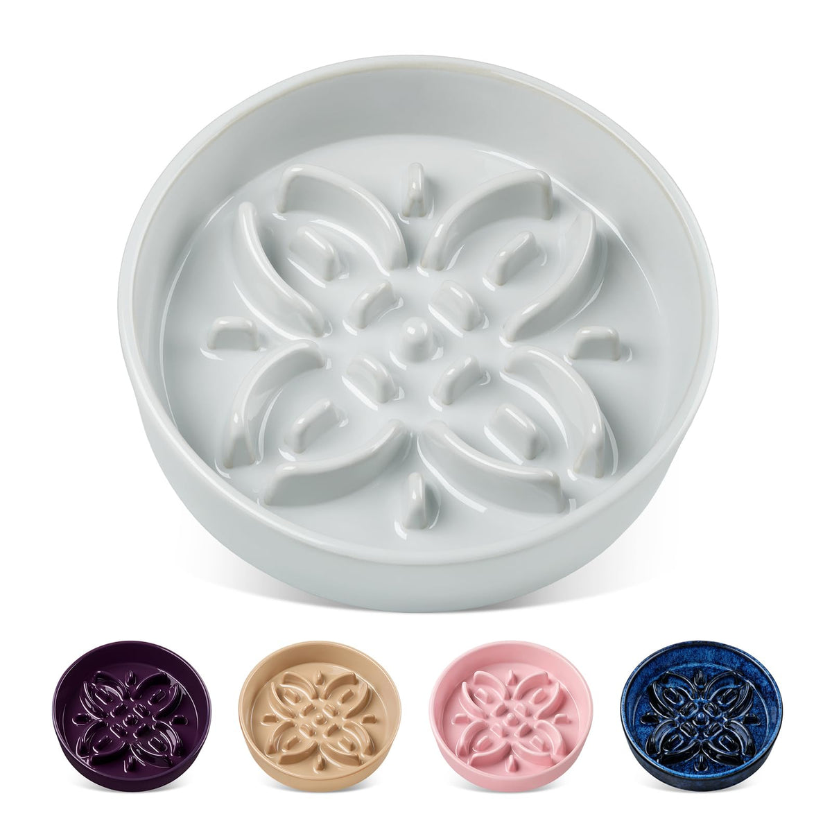 Vancasso ceramic slow-feeder bowl with floral maze slows meals for calmer eating