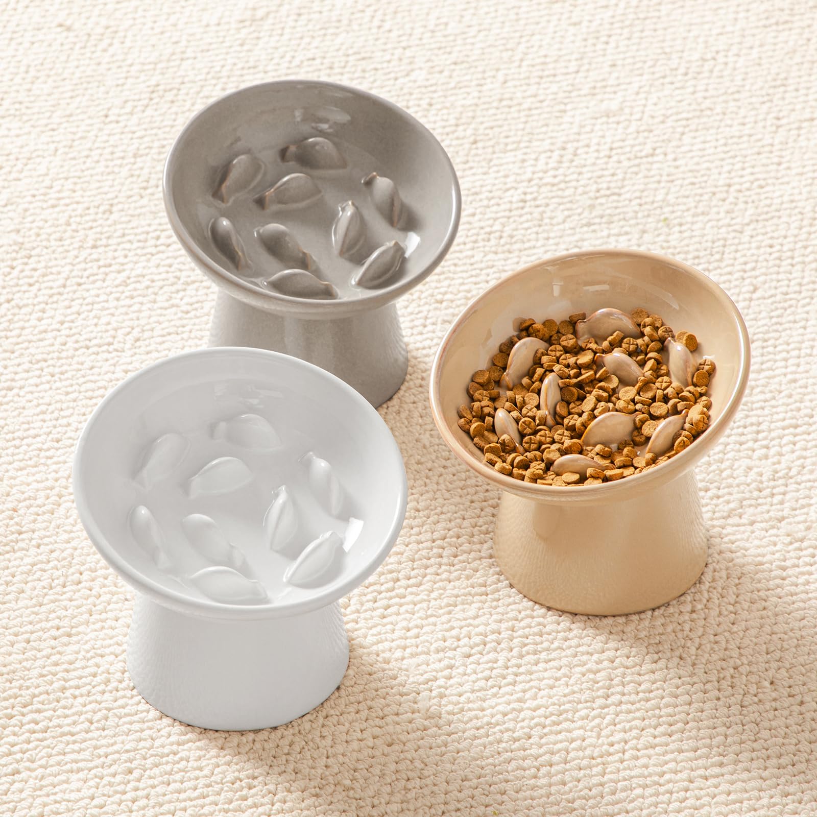 Vancasso elevated slow feeder bowl with grey finish complements home feeding areas