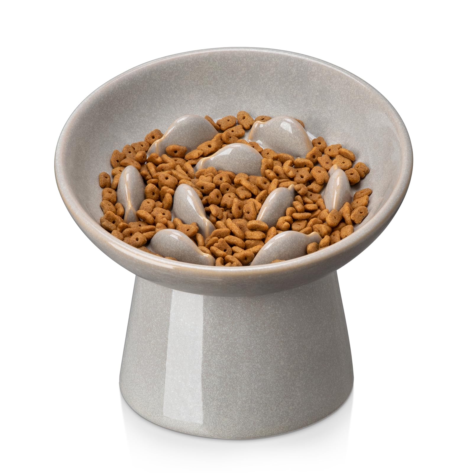 Vancasso ceramic slow-feeder bowl side view in grey promotes calmer eating pace for healthier sessions