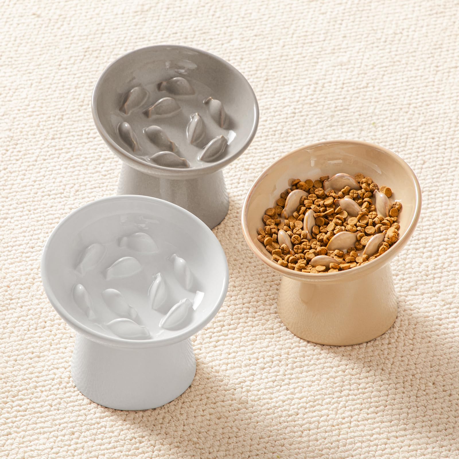 Vancasso slow feeder bowl brown glaze design supports calm mealtimes for cats.