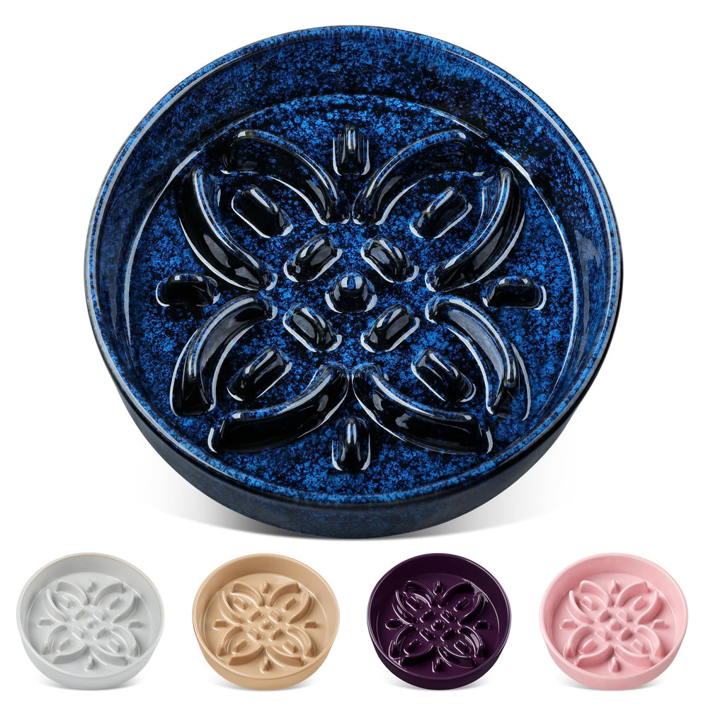 Vancasso ceramic slow feeder dog bowl with floral maze slows meals and adds style.