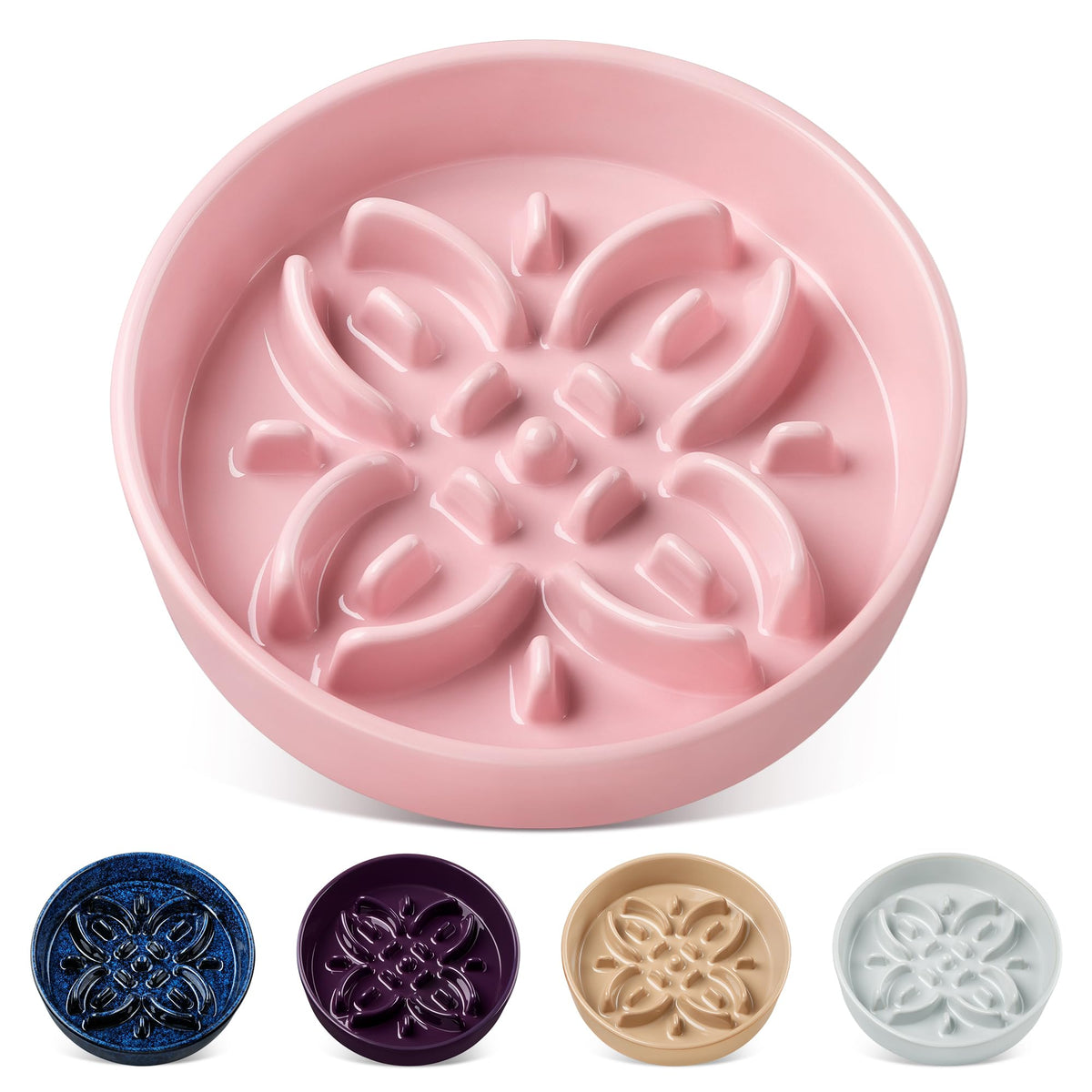 Vancasso ceramic slow-feeder dog bowl in pink reduces eating speed for better digestion