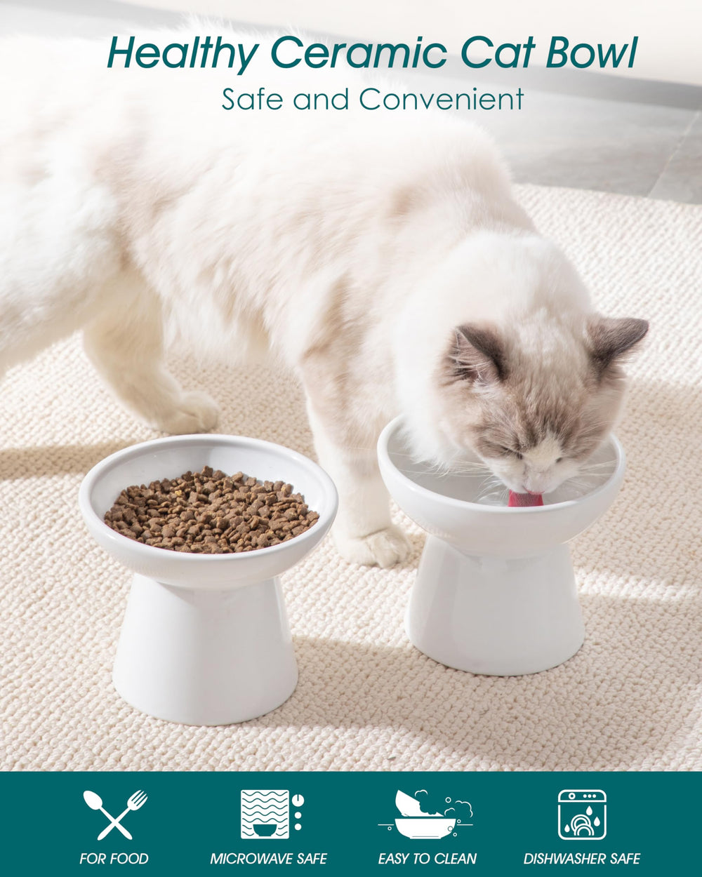 Vancasso elevated cat bowls 2-pack wide-opening-6-2-inch highlights whisker-friendly dining