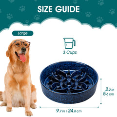 Vancasso floral-pattern blue dog bowl for slow feeding.