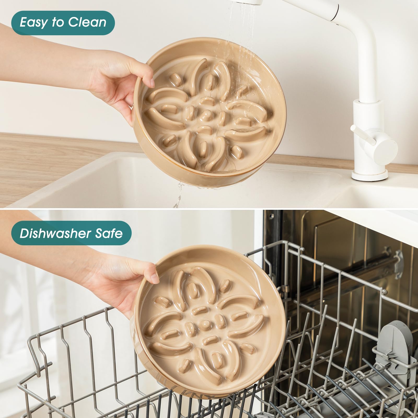 Vancasso glossy ceramic dish combines easy cleaning with durable, pet-safe materials.