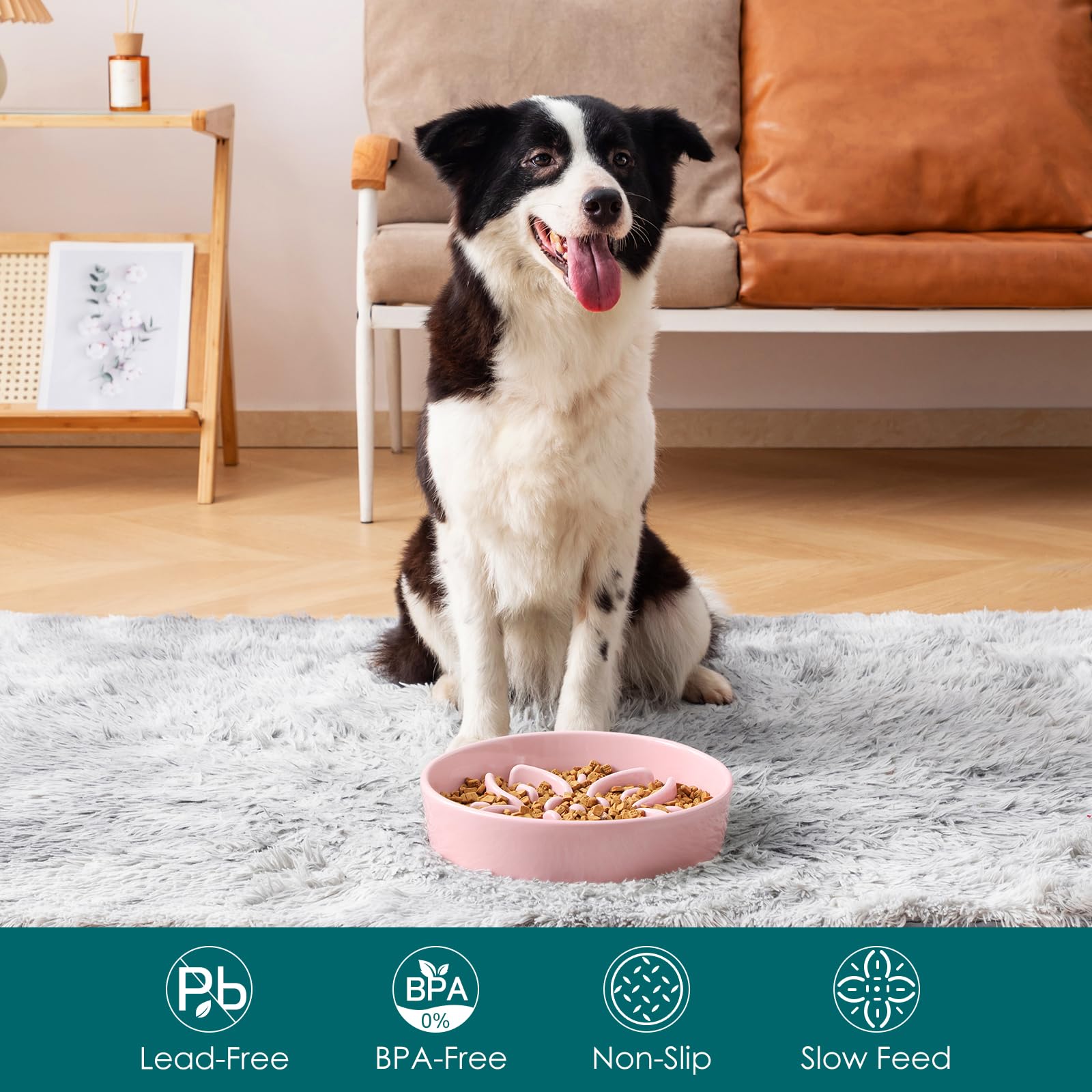 Vancasso puzzle dog dish 3 cups promotes paced eating with floral centerpiece