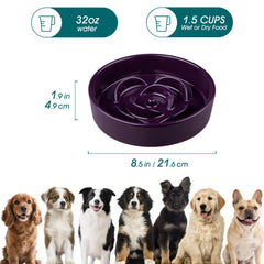 Vancasso slow-feeder bowl dark purple side view highlighting durable construction for medium pets.