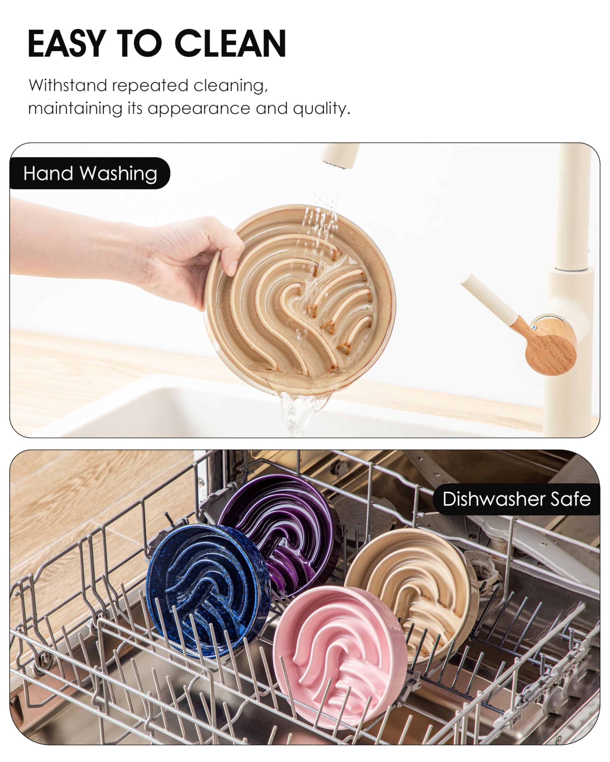 Vancasso dishwasher-safe ceramic slow feeder bowl for easy cleanup