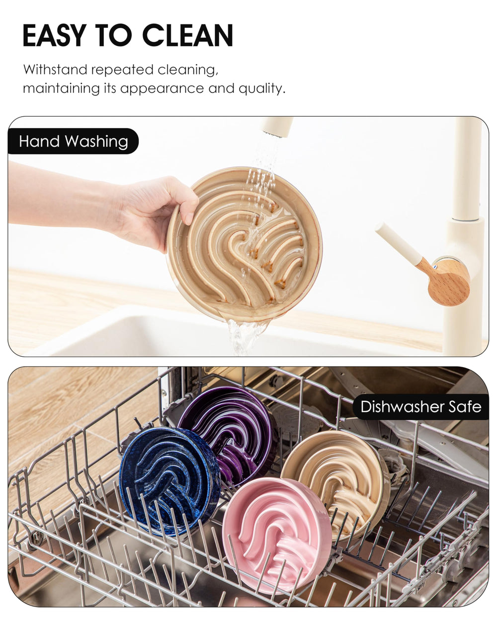 Vancasso dishwasher-safe ceramic slow feeder bowl for easy cleanup