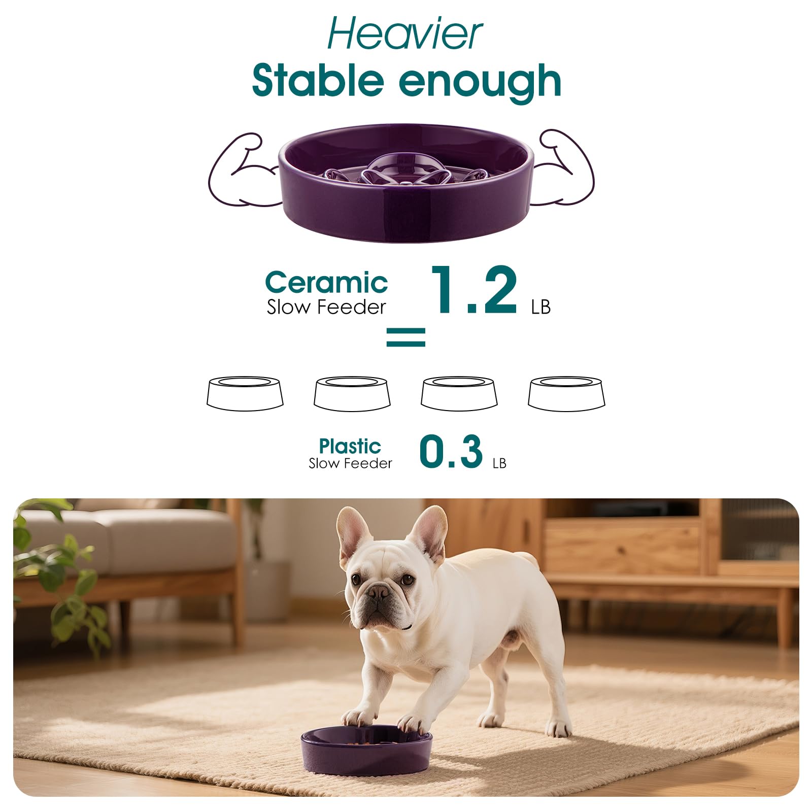 Vancasso slow feeder dog bowl 6.25-inch diameter fits small pets.