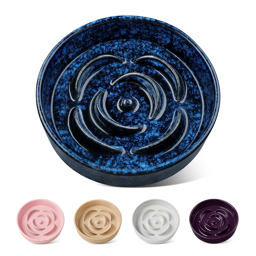 Vancasso slow feeder dog bowl blue angle with ridges for mindful eating