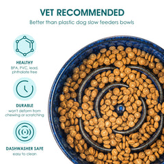 vancasso slow feeder dog bowl blue ceramic material closeup highlights non-toxic surface