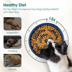 vancasso slow feeder dog bowl blue ridges closeup demonstrates slow eating design