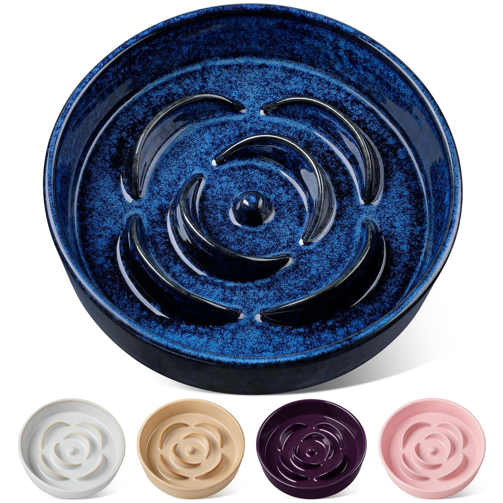 vancasso slow feeder dog bowl blue side view highlights durable ceramic design for large breeds