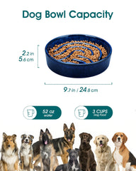 Vancasso slow feeder dog bowl blue top view highlights maze design that slows meals