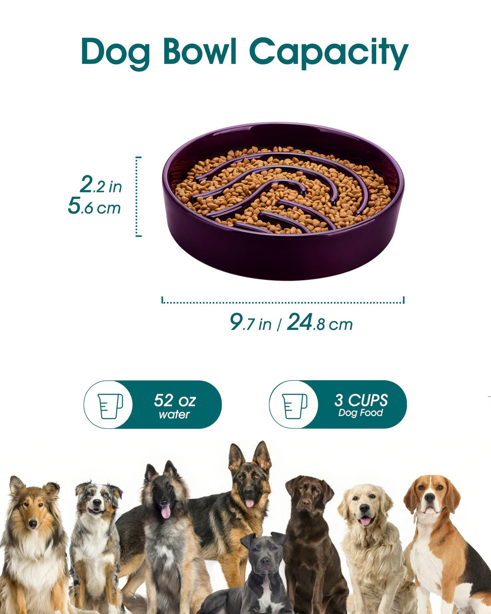 Vancasso slow feeder bowl ceramic construction provides durable, hygienic feeding surface
