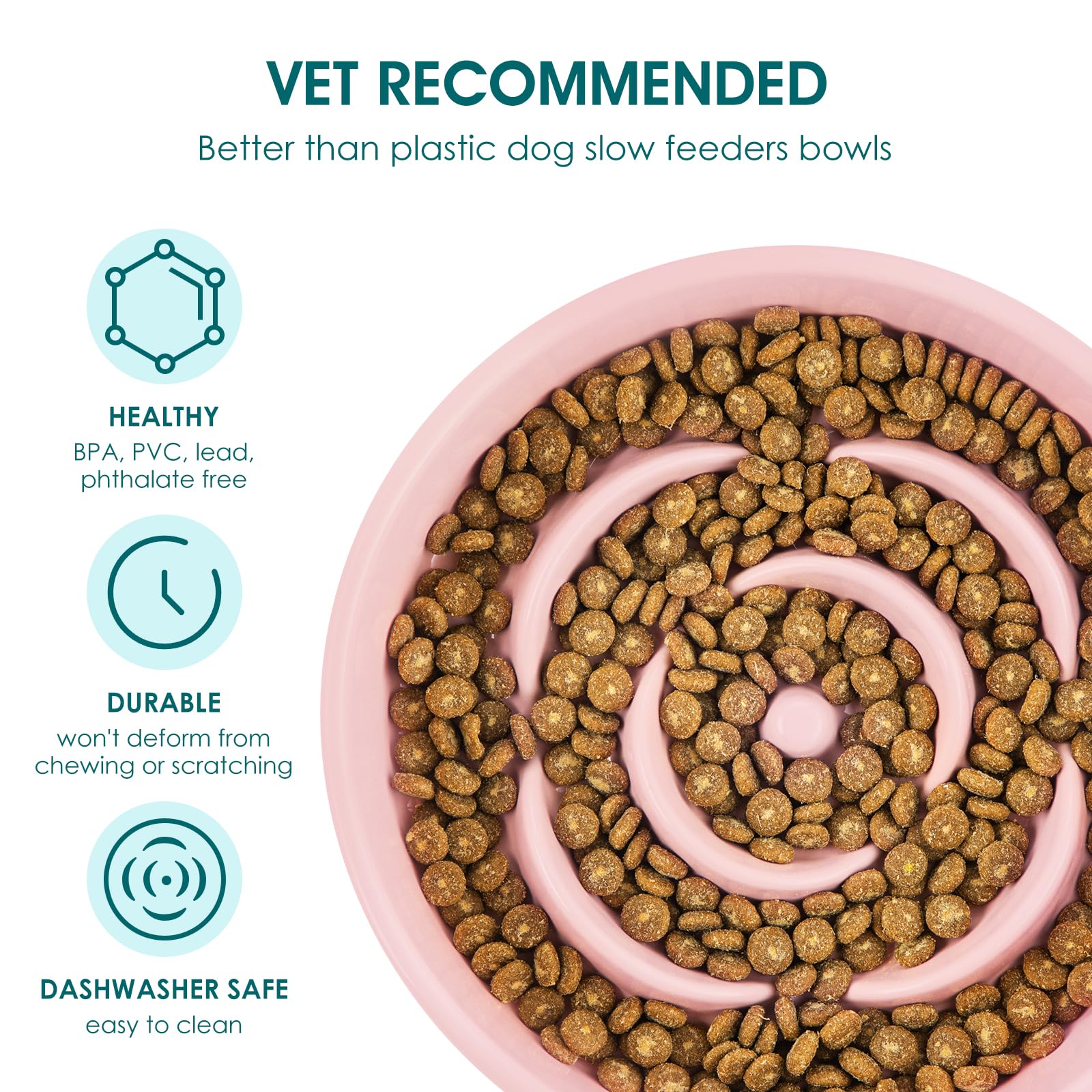 Vancasso slow feeder dog bowl ceramic-material focus underlines non-porous surface for easy cleaning.