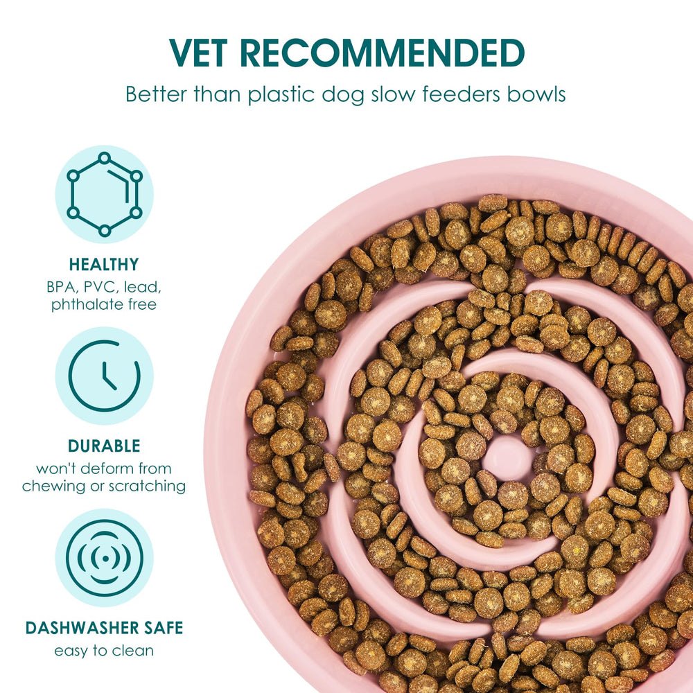 Vancasso slow feeder dog bowl ceramic-material focus underlines non-porous surface for easy cleaning.