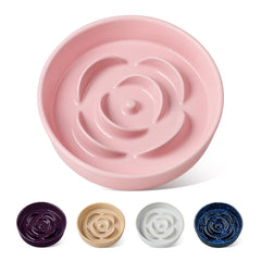 Vancasso slow feeder ceramic pink bowl slows meals for small dogs.