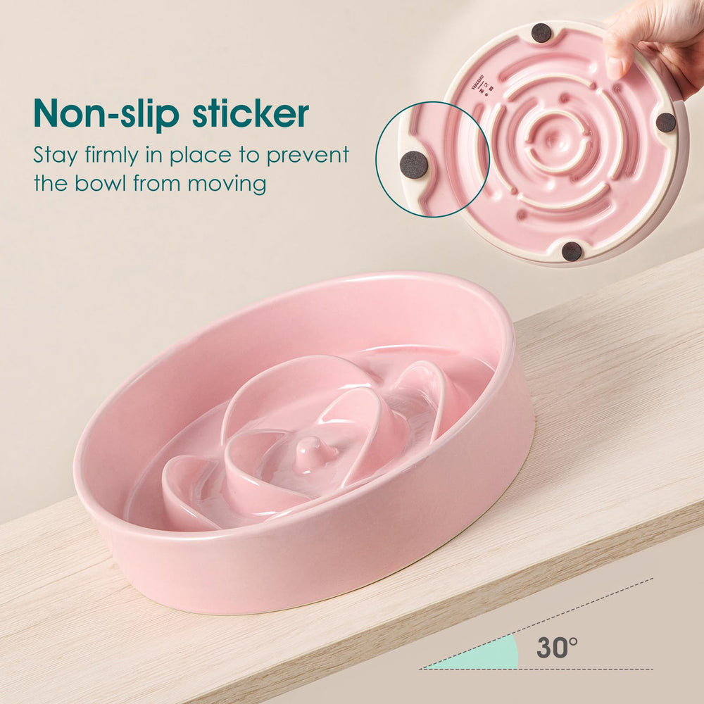 Vancasso 0.6 cup capacity pink bowl fits tiny breed portions.