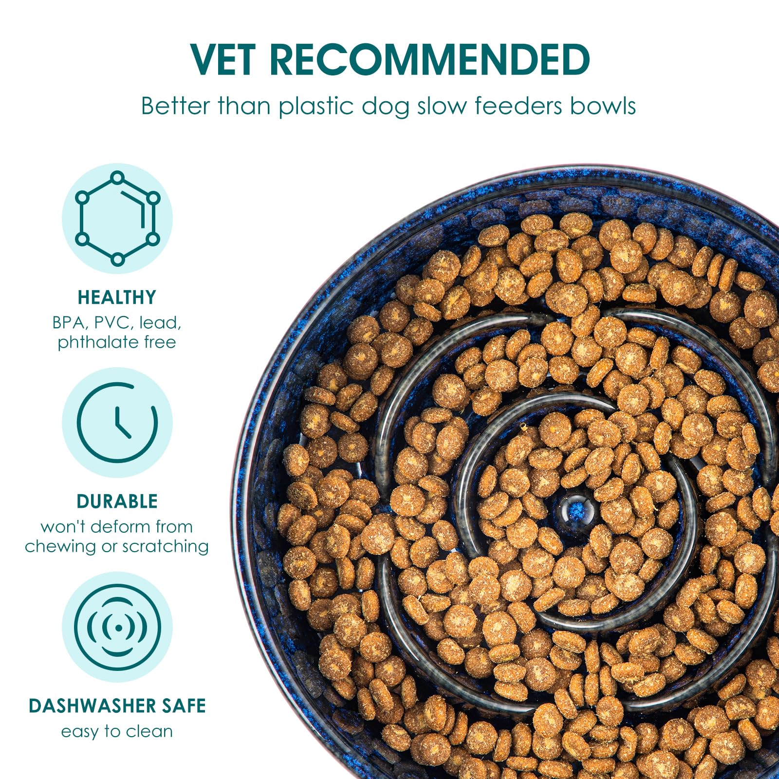 Vancasso slow feeder dog bowl blue demonstrates chew-resistant ceramic construction
