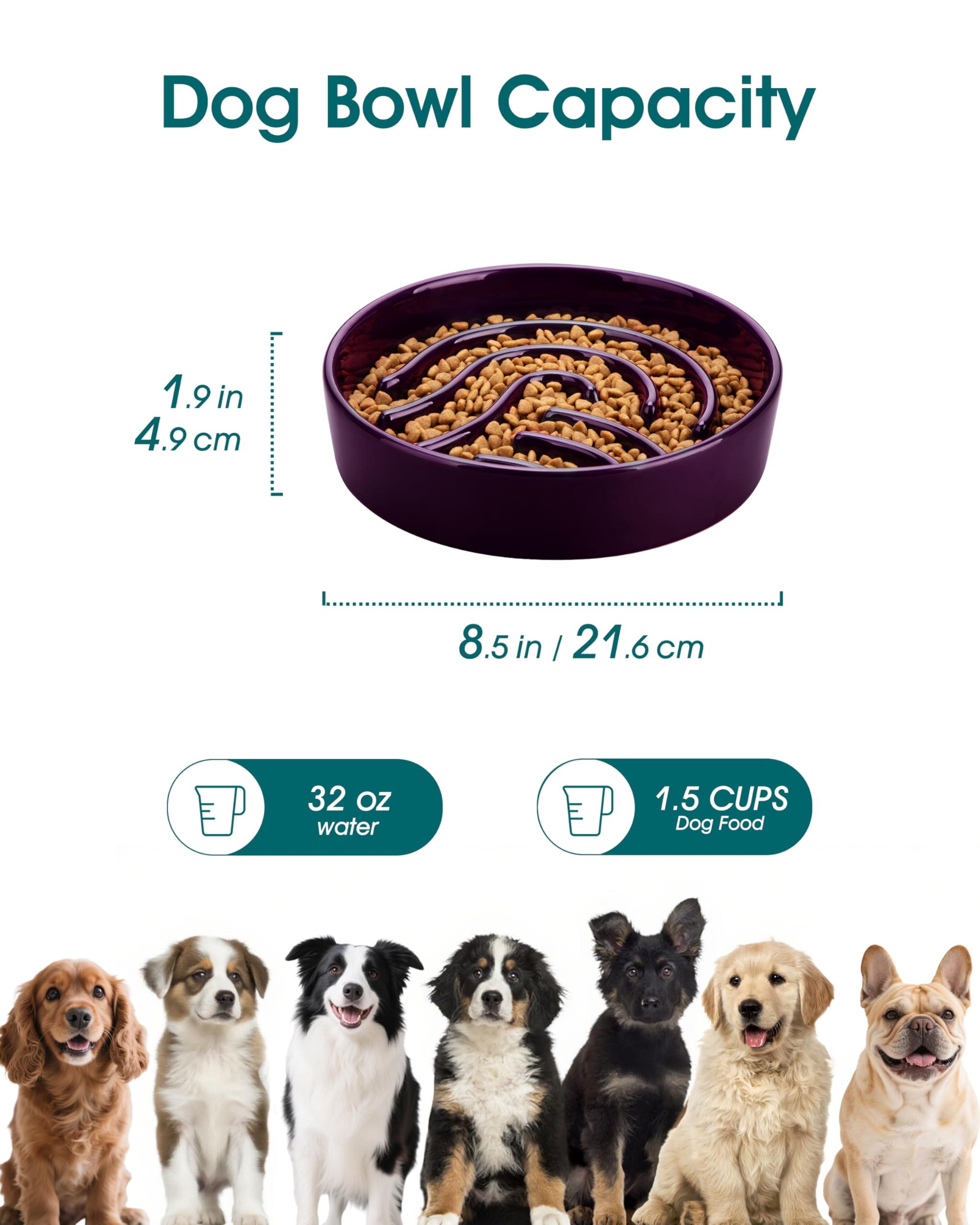 Vancasso slow feeder dog bowl dark purple close up maze detail for engagement