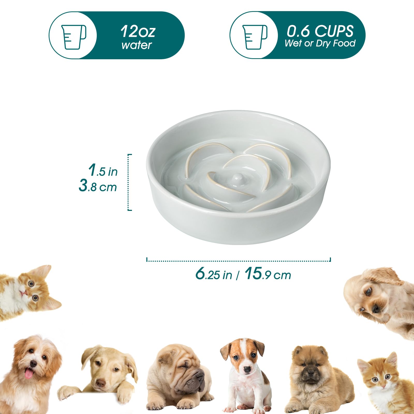Vancasso slow-feeder dog bowl in grayish cyan color close-up
