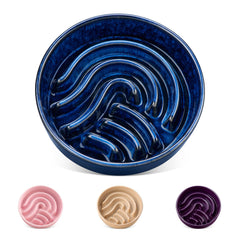 Vancasso slow-feeder dog bowl with blue maze design supports calmer eating