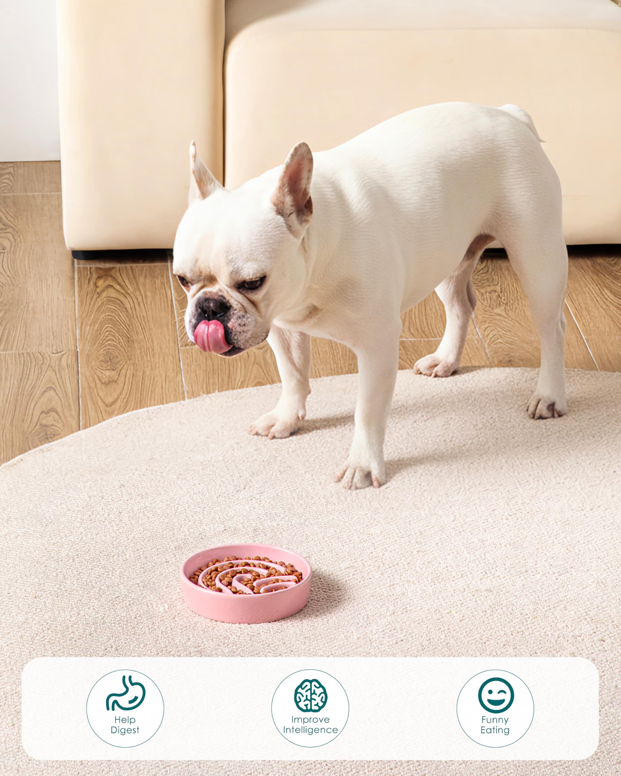 Vancasso slow feeder dog bowl pink dishwasher safe for effortless cleaning.