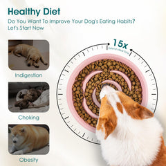 Vancasso slow feeder dog bowl pink dog-eating view stresses calmer meals and portion control.