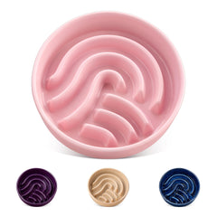 Vancasso slow feeder dog bowl pink front view supports slower eating for mindful meals.