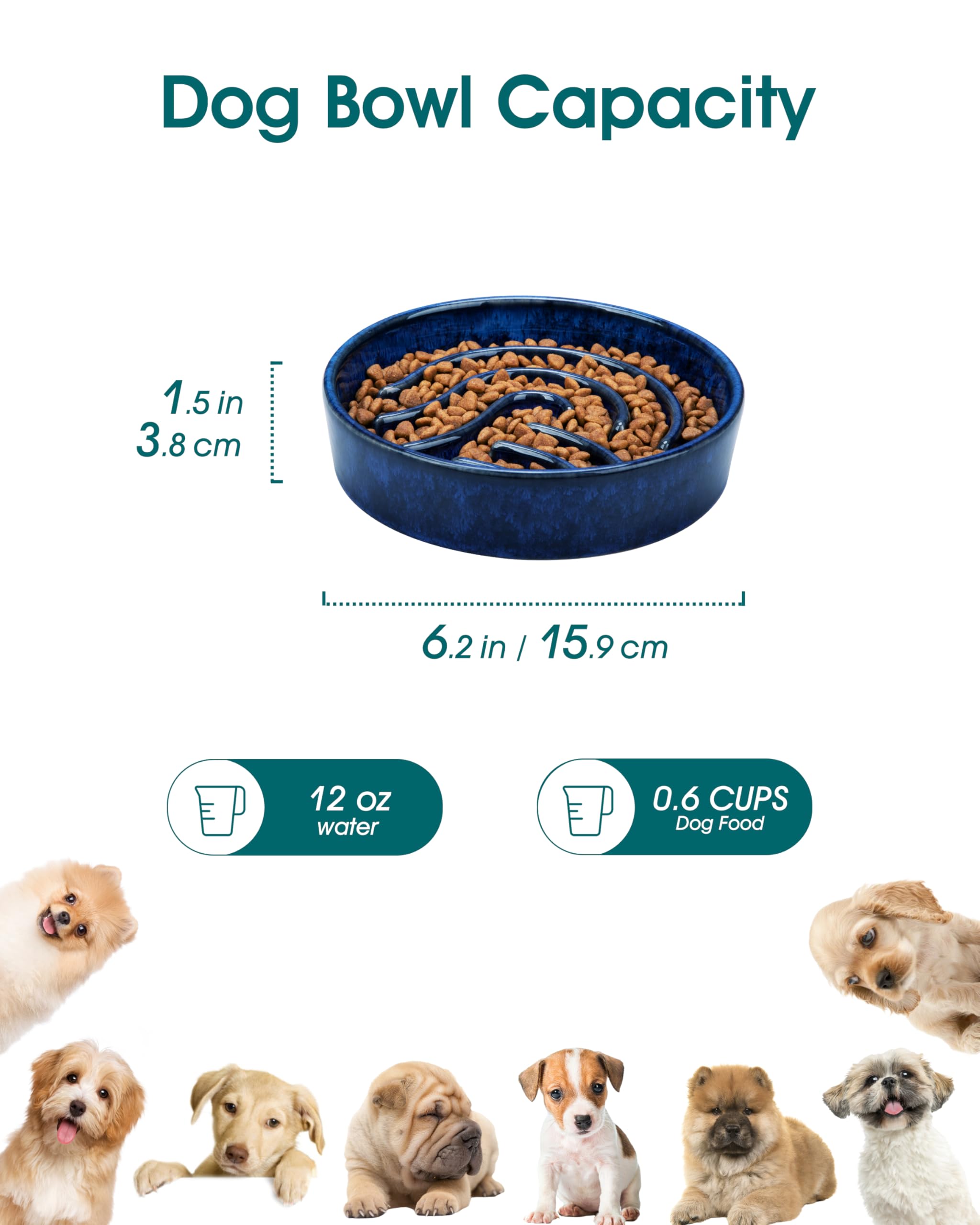 Vancasso slow-feeder bowl 0.6 cup small blue helps tiny dogs eat calmly