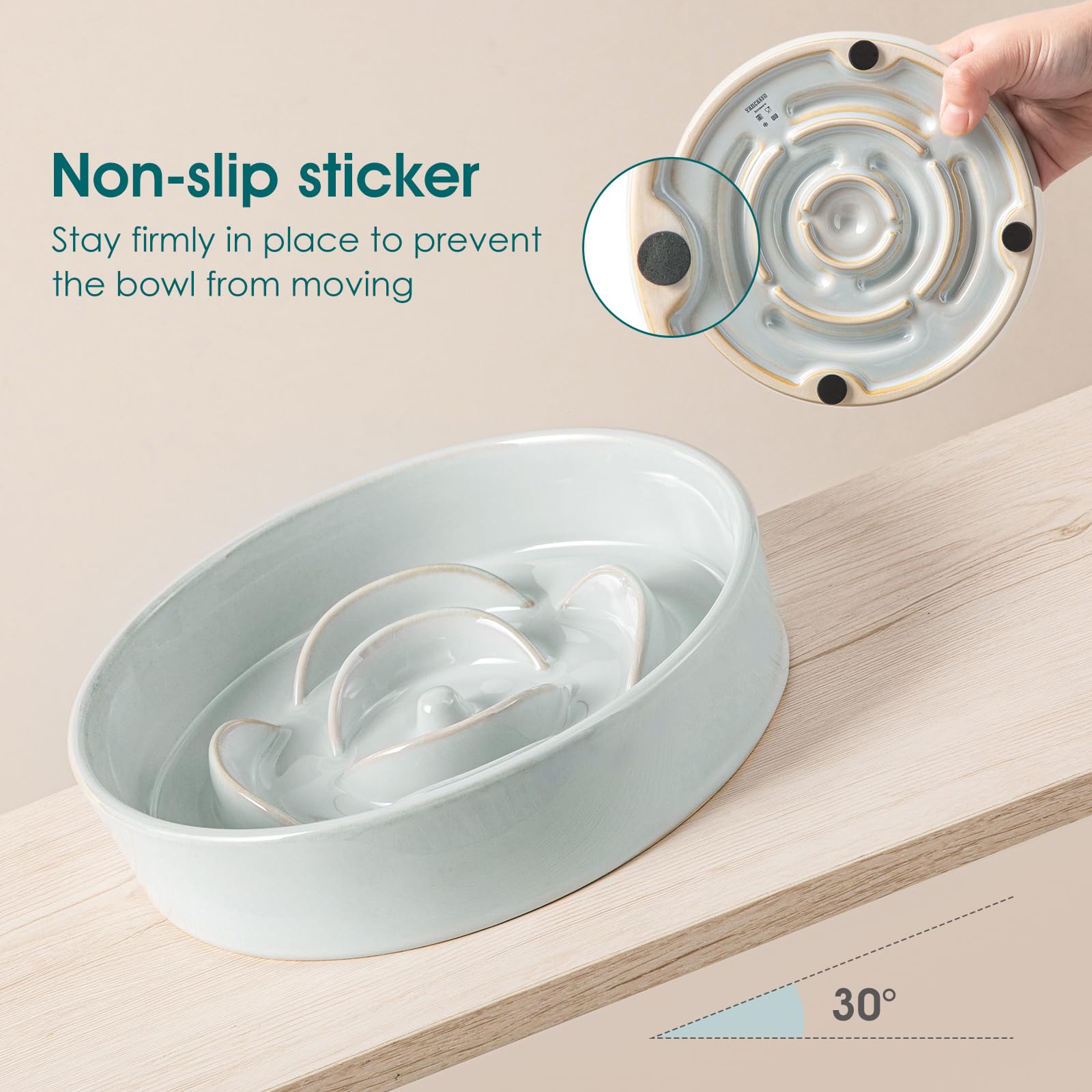 Vancasso slow feeder bowl supports 12 oz water capacity