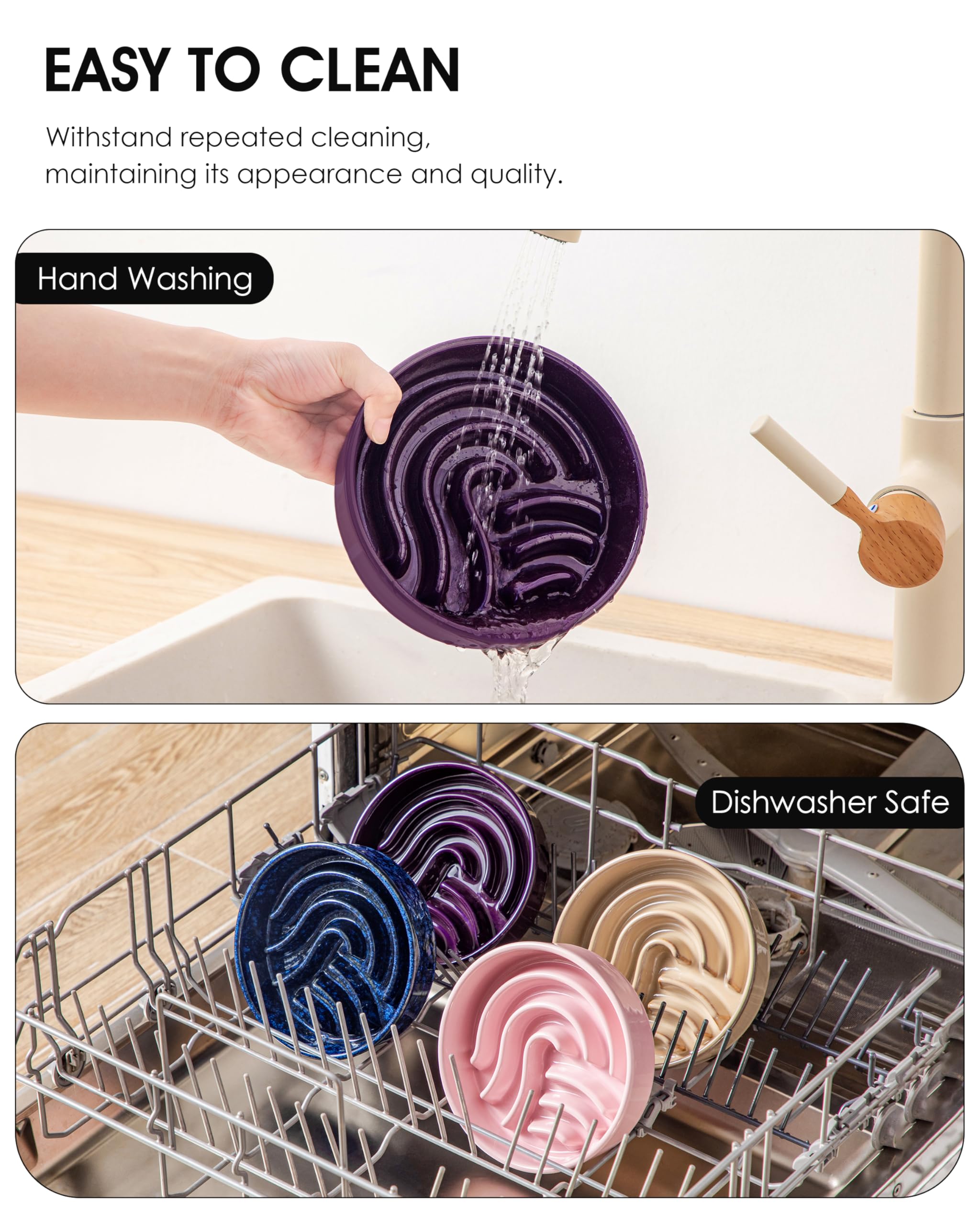 Vancasso slow-feeder glazed surface prevents sticking during meals.