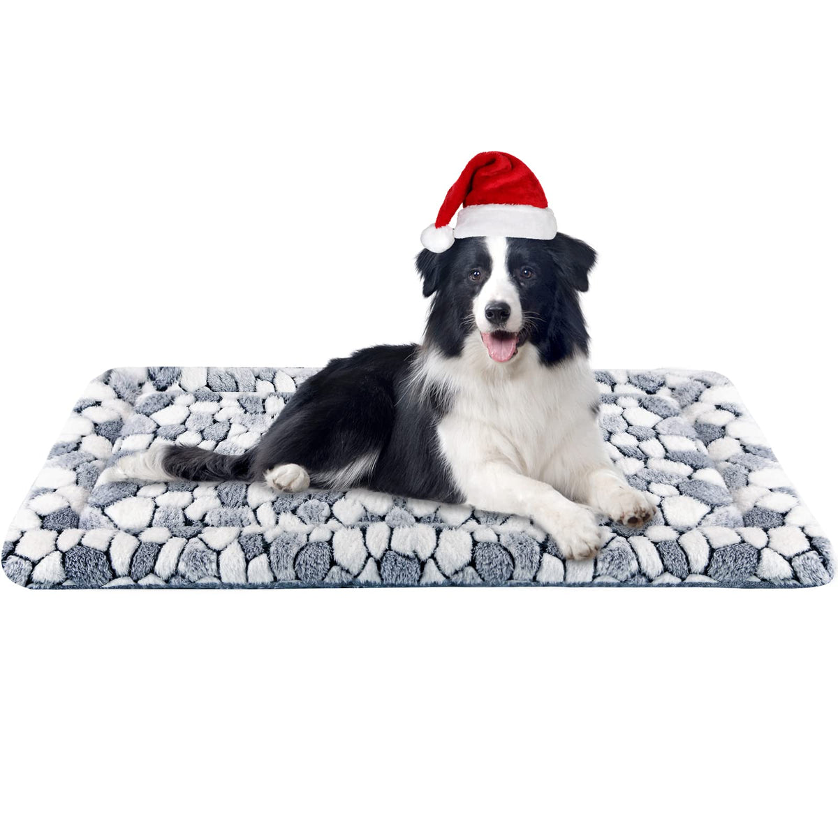 VANKEAN dog crate pad in grey stone pattern provides cozy crate comfort.