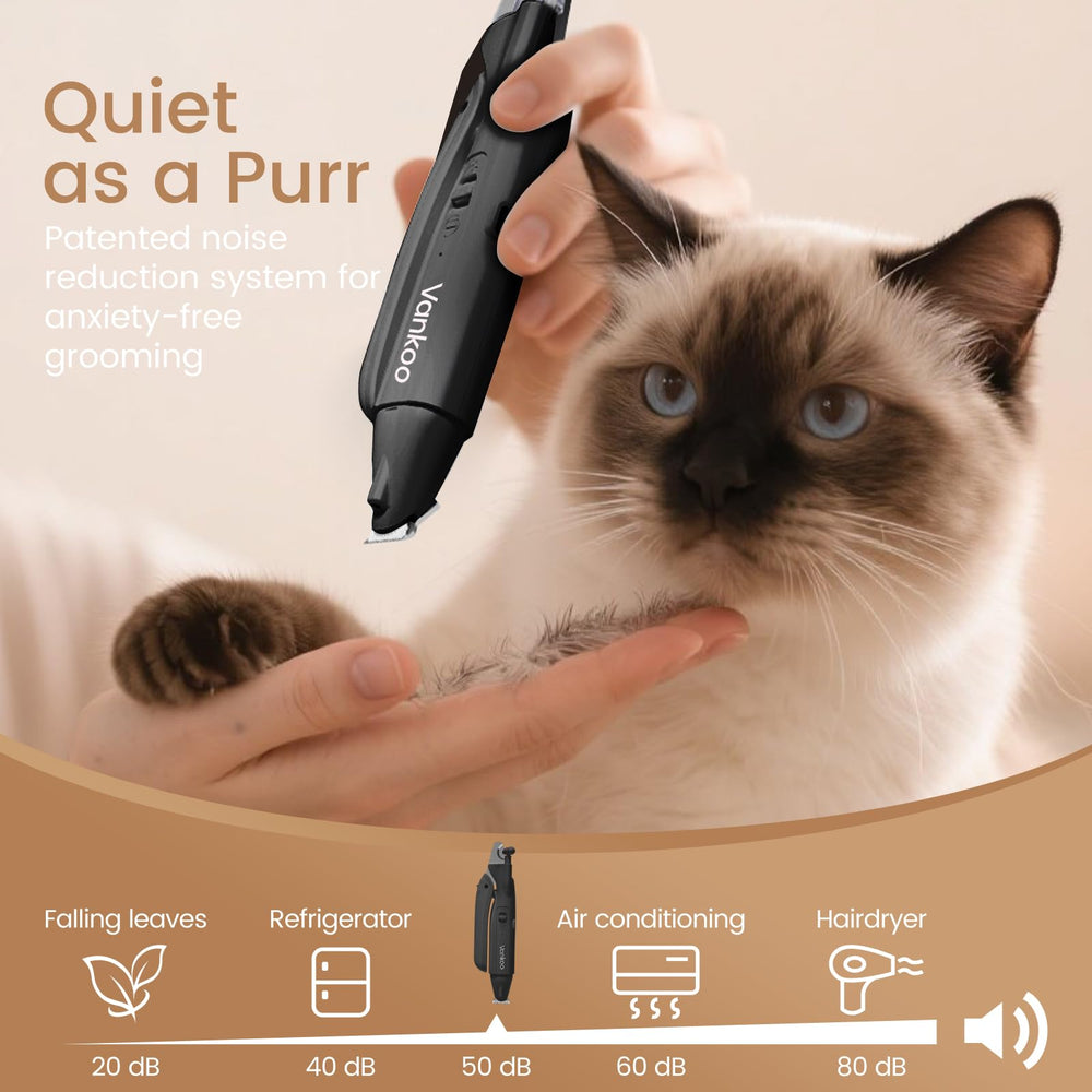 Vankoo low-noise operation keeps pets calm during nail and fur trimming.