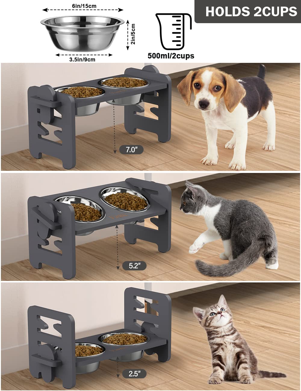 Vantic bamboo pet feeder with tilted platform for natural head alignment during meals.