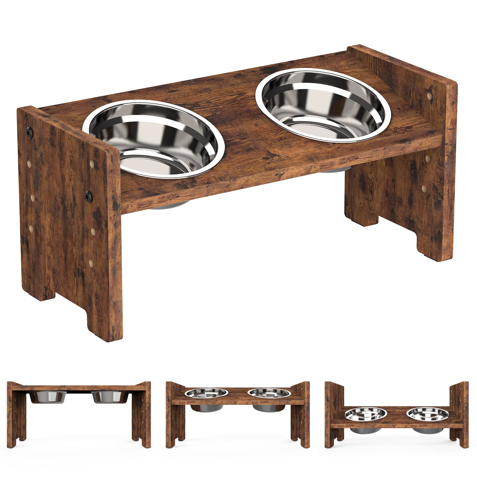 Vantic elevated dog bowls with six-height adjustment for growing pets