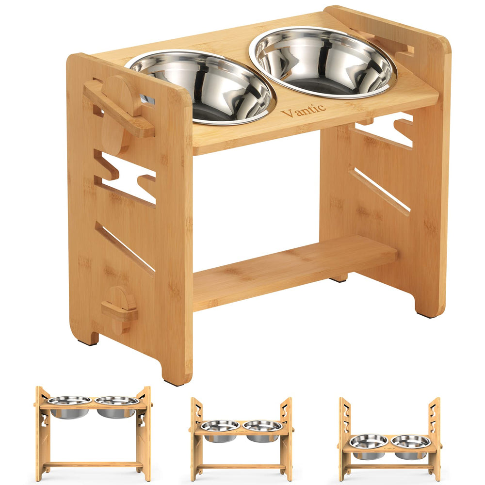 Vantic elevated dog bowls adjustable-height stand supports growing pets during meals.