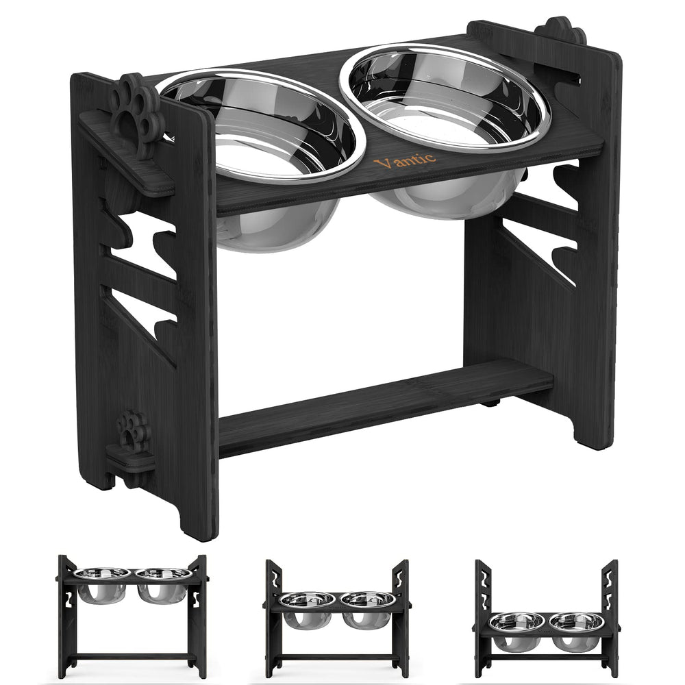 Vantic elevated dog bowls tool-free assembly with a durable bamboo frame.