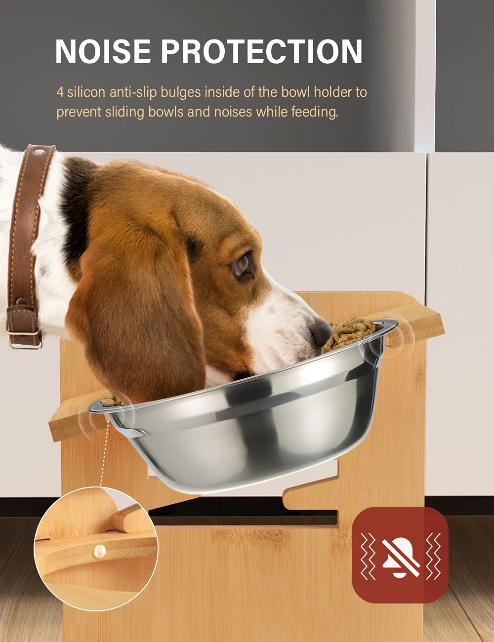 Vantic elevated dog bowls include stainless steel dishes, dishwasher safe for easy cleaning.
