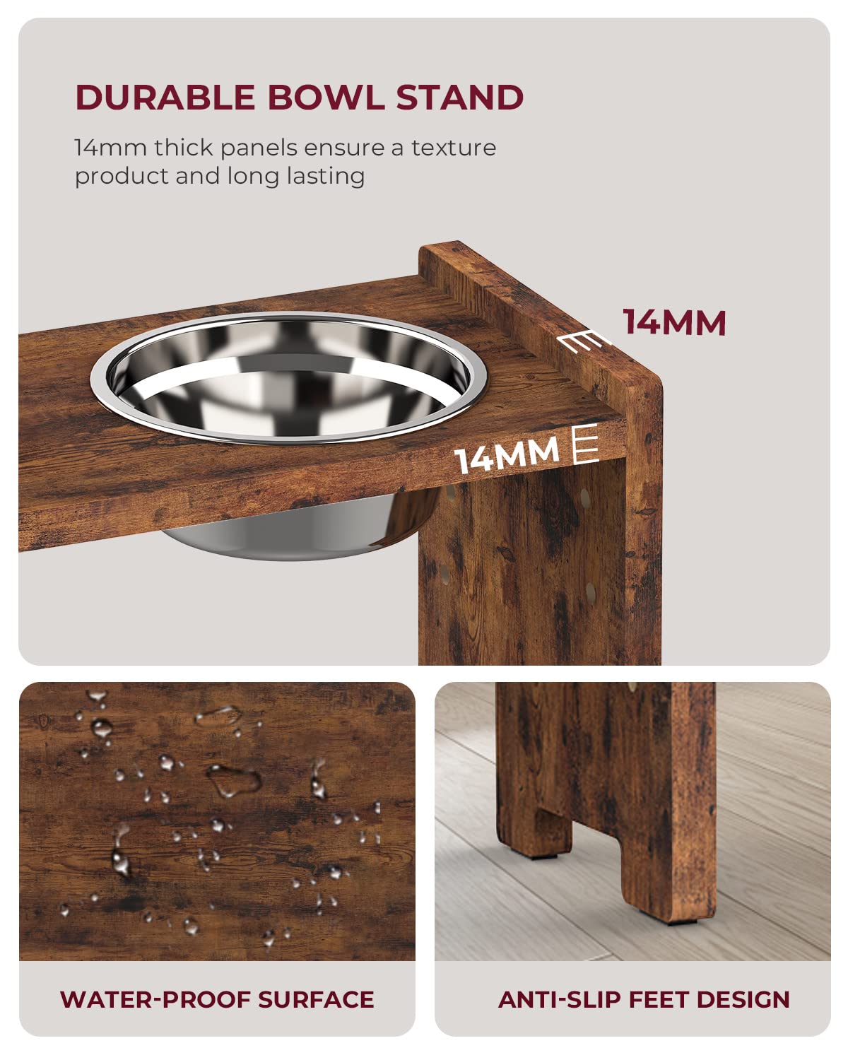 Vantic elevated dog bowls with stainless steel bowls for rust resistance