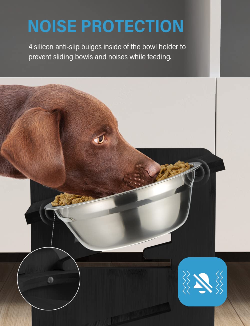 Vantic stainless steel bowls inside bamboo stand are dishwasher-safe.