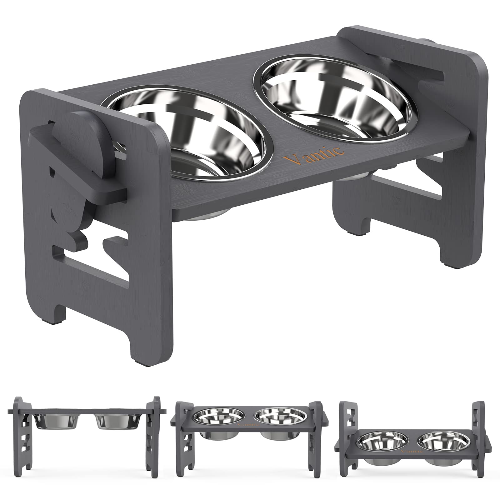 Vantic elevated dog bowls with adjustable height for comfortable feeding posture.