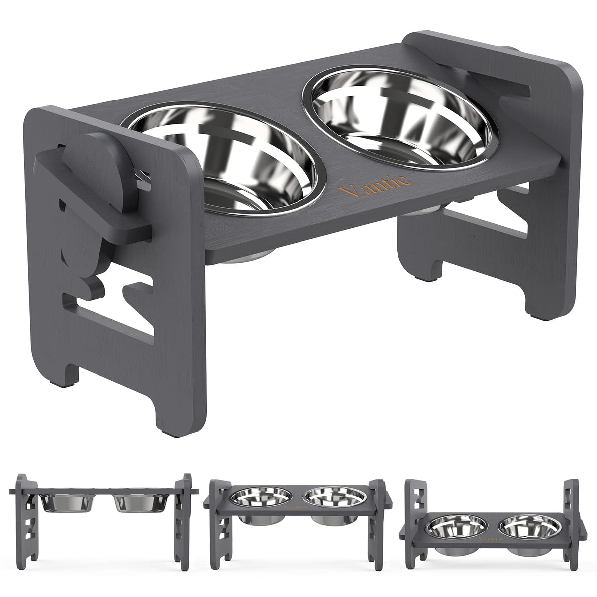 Vantic elevated dog bowls with adjustable height for comfortable feeding posture.