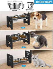 Vantic Elevated Dog Bowls front view with dog highlighting neck-friendly setup