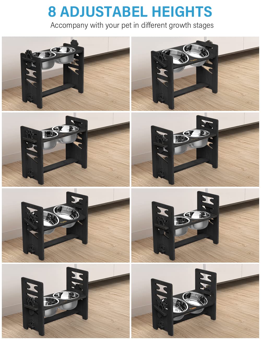Vantic elevated bowls show a 15-degree tilt for comfortable meals.