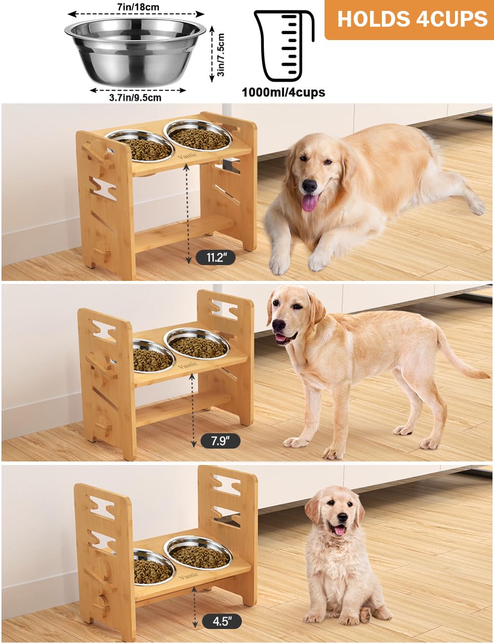 Vantic elevated dog bowls tilted platform encourages natural neck alignment at mealtime.