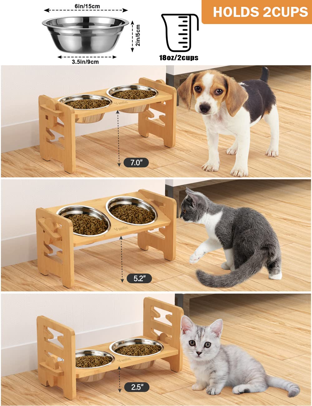 Vantic elevated dog bowls tilted platform supports natural eating posture and easier access.